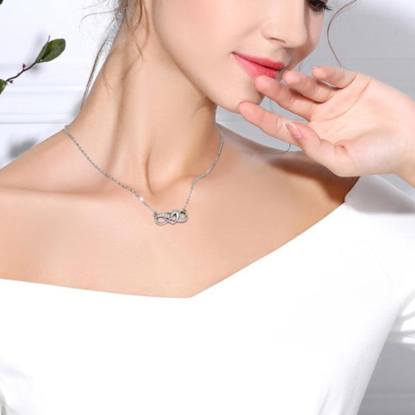 Collier pendentif - Cheval infini et coeur - argent massif et zircon