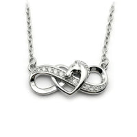 Collier pendentif - Cheval infini et coeur - argent massif et zircon