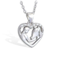 Collier pendentif - Coeur Cheval fille - argent massif et zircon