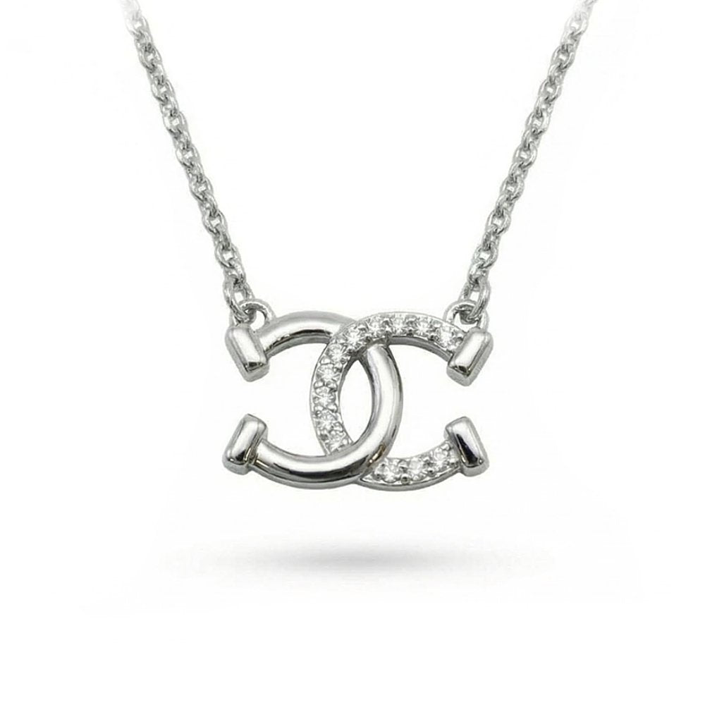 Collier pendentif - Double Fers à Cheval entrecroisés - argent massif et zircons