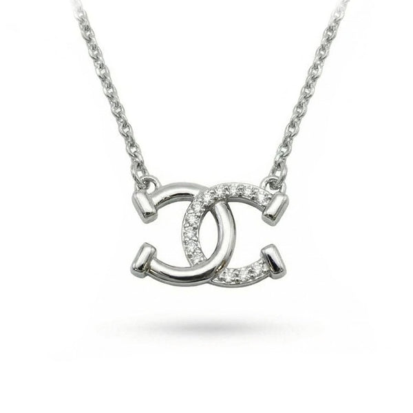 Collier pendentif - Double Fers à Cheval entrecroisés - argent massif et zircons