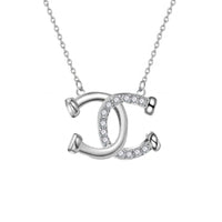 Collier pendentif - Double Fers à Cheval entrecroisés - argent massif et zircons