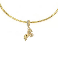 Collier pendentif - Petit cheval argent massif - Plaqué or et zircons
