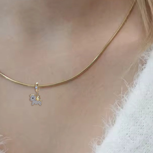 Collier pendentif - Petite licorne argent massif - Plaqué or et zircons