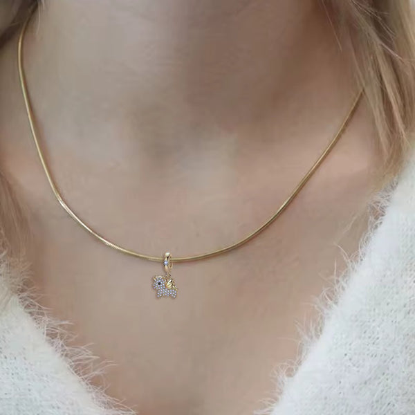 Collier pendentif - Petite licorne argent massif - Plaqué or et zircons