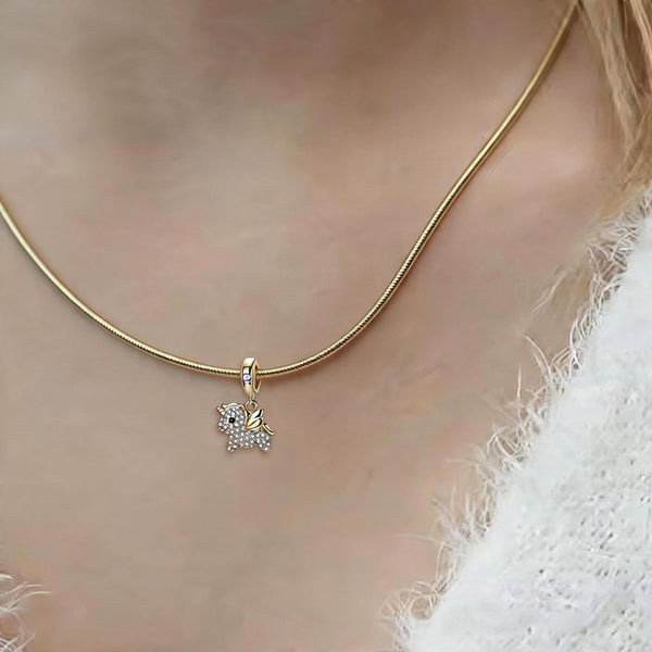 Collier pendentif - Petite licorne argent massif - Plaqué or et zircons