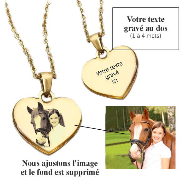Collier pendentif coeur imprimé avec votre propre photo