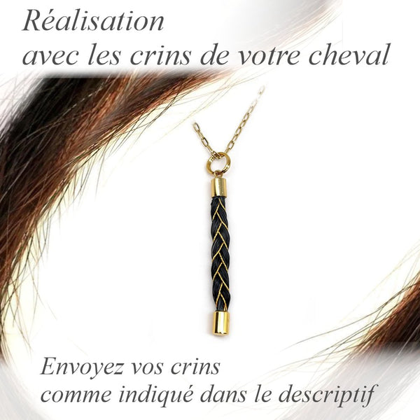 Collier pendentif crins de cheval Tresse 4 mèches - Fils d'or ou argent Avec mes crins