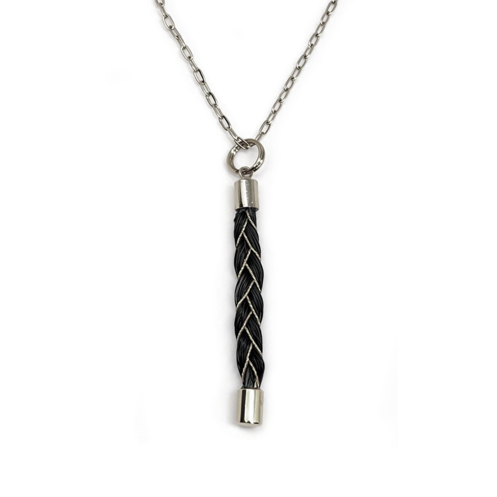 Collier pendentif crins de cheval Tresse 4 mèches - Fils d'or ou argent