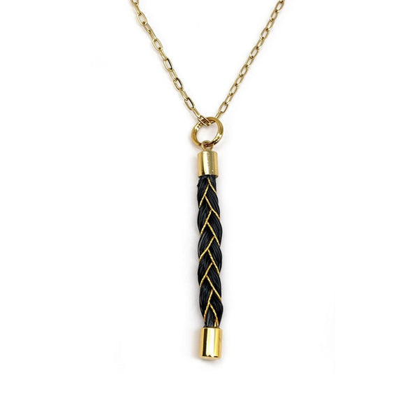 Collier pendentif crins de cheval Tresse 4 mèches - Fils d'or ou argent