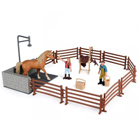 Ensemble figurines enclot cheval personnages et accessoires