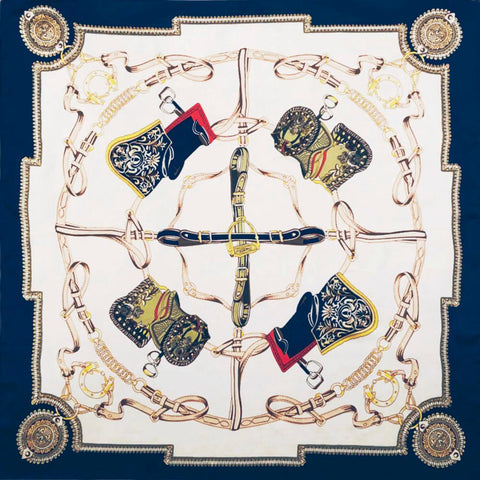 Foulard soie ancien vintage 50-60 motif équestre malles de Foulard soie ancien vintage 50-60 motif équestre malles de