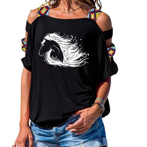 Haut T-Shirt femme sans manches - impression cheval crinière au vent - Taille M et L