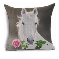 Housse de coussin impression Chevaux et rose