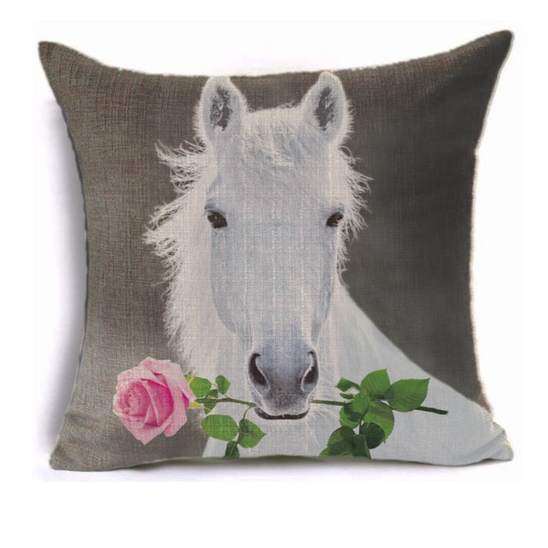 Housse de coussin impression Chevaux et rose