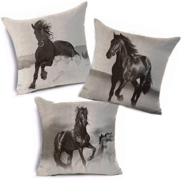 Housse de coussin impression chevaux