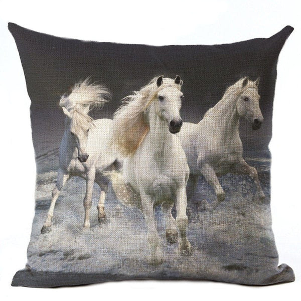 Housse de coussin impression chevaux