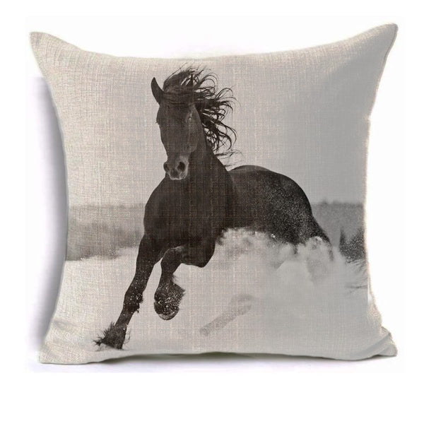 Housse de coussin impression chevaux