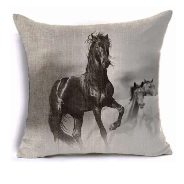 Housse de coussin impression chevaux