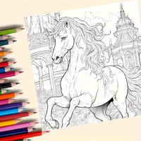 Livre de coloriage 20 pages Cheval et coucher de soleil