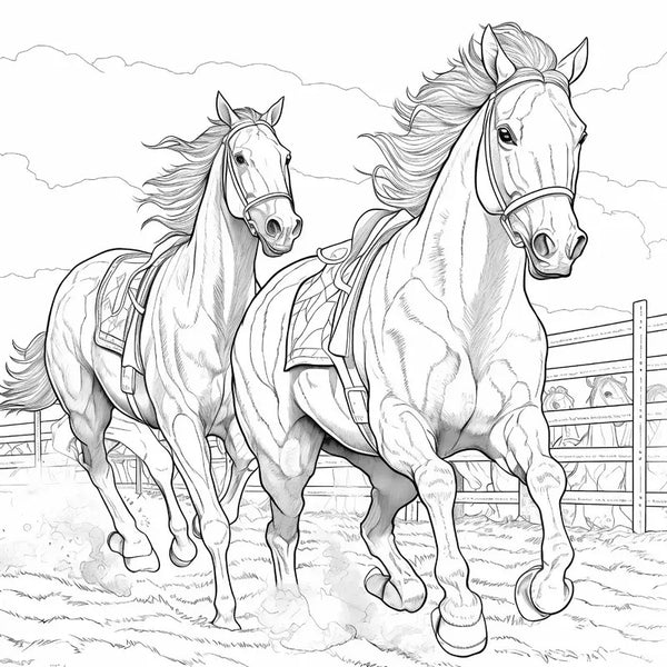 Livre de coloriage 20 pages Cheval et coucher de soleil