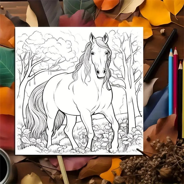 Livre de coloriage Cheval et coucher de soleil - 20 pages