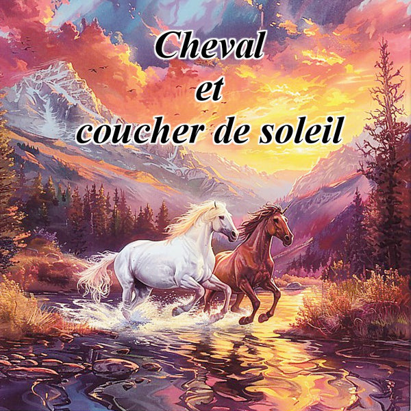 Livre de coloriage 20 pages Cheval et coucher de soleil