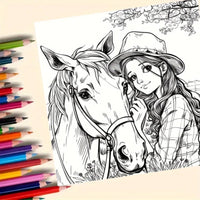 Livre de coloriage Girls and horses