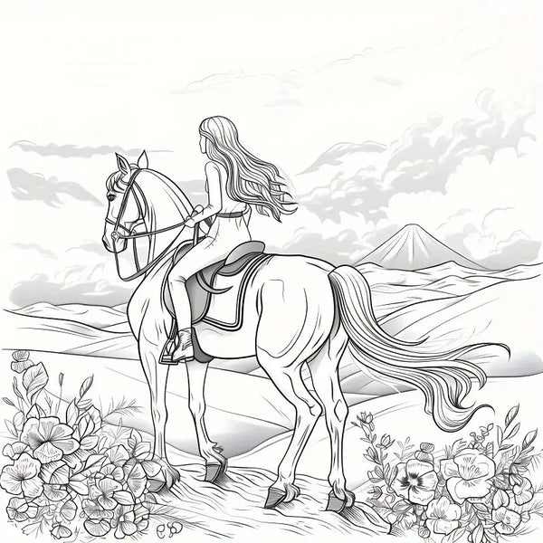 Livre de coloriage Girls and horses