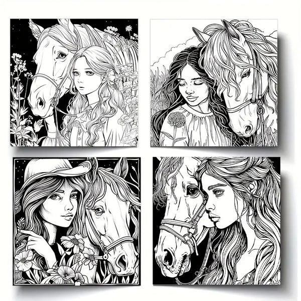 Livre de coloriage Girls and horses