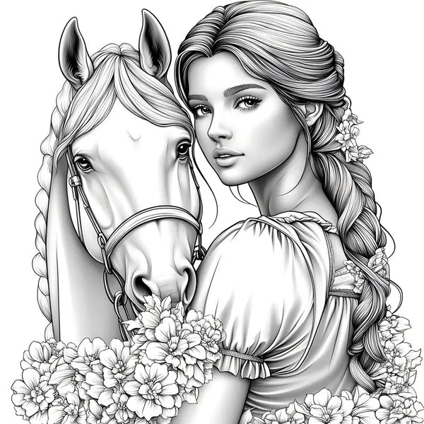 Livre de coloriage Princesse et son cheval