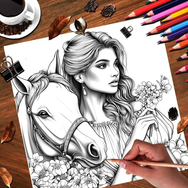 Livre de coloriage Princesse et son cheval