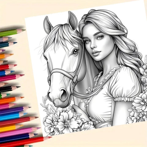 Livre de coloriage Princesse et son cheval