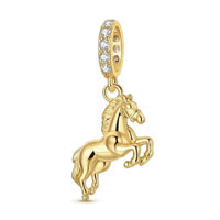 Motif breloque - Petit cheval argent massif - Plaqué or et zircons