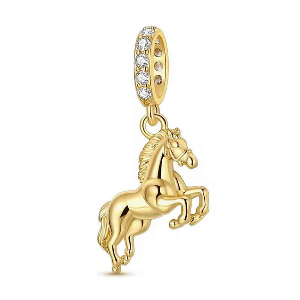 Motif breloque - Petit cheval argent massif - Plaqué or et zircons