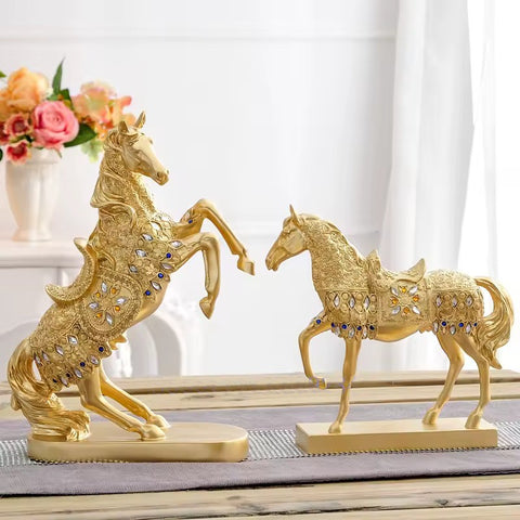Objet bibelot Déco Cheval en résine dorée