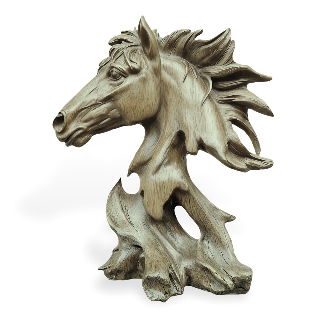 Objet déco Oeuvre d'art Tête de cheval résine effet bois