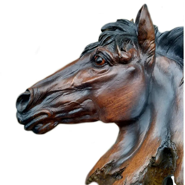 Objet déco Oeuvre d'art Tête de cheval résine effet bois