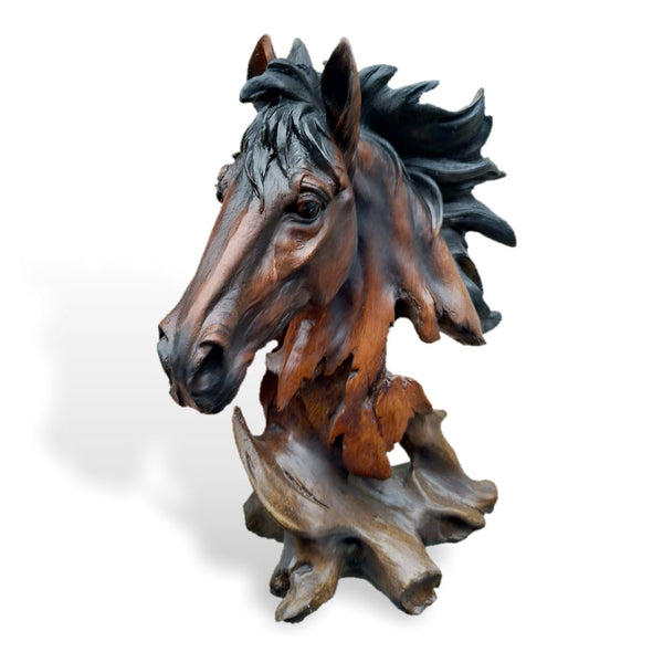 Objet déco Oeuvre d'art Tête de cheval résine effet bois