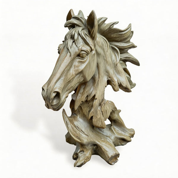Objet déco Oeuvre d'art Tête de cheval résine effet bois