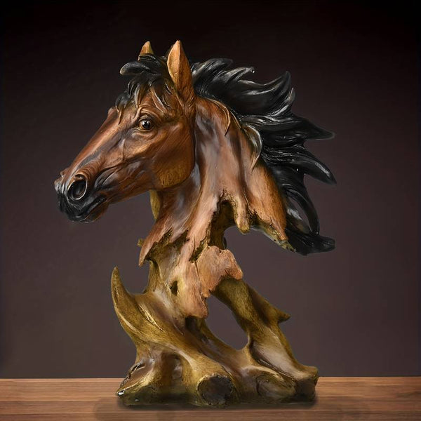 Objet déco Oeuvre d'art Tête de cheval résine effet bois - 27 x 20 cm