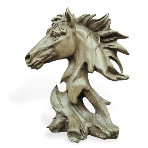 Objet déco Oeuvre d'art Tête de cheval résine effet bois