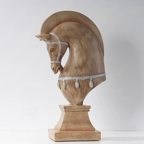 Objet déco Statuette Buste de cheval en résine effet de bois sculpté