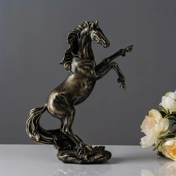 Objet déco Statuette Cheval debout en résine effet pierre noire ou métal bronze