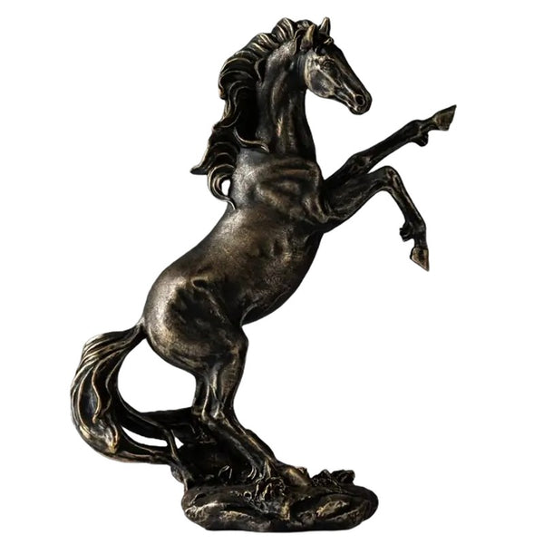 Objet déco Statuette Cheval debout en résine effet pierre noire ou métal bronze