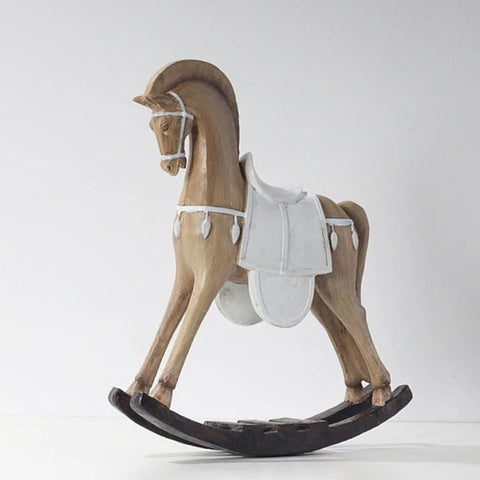 Objet déco Statuette cheval à bascule en résine effet de bois sculpté