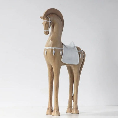 Objet déco Statuette cheval en résine effet de bois sculpté