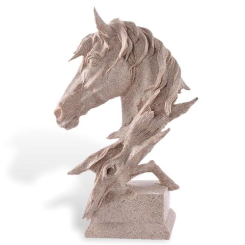 Oeuvre d'art Tête de cheval Sculpture en résine effet pierre, bronze ou acier
