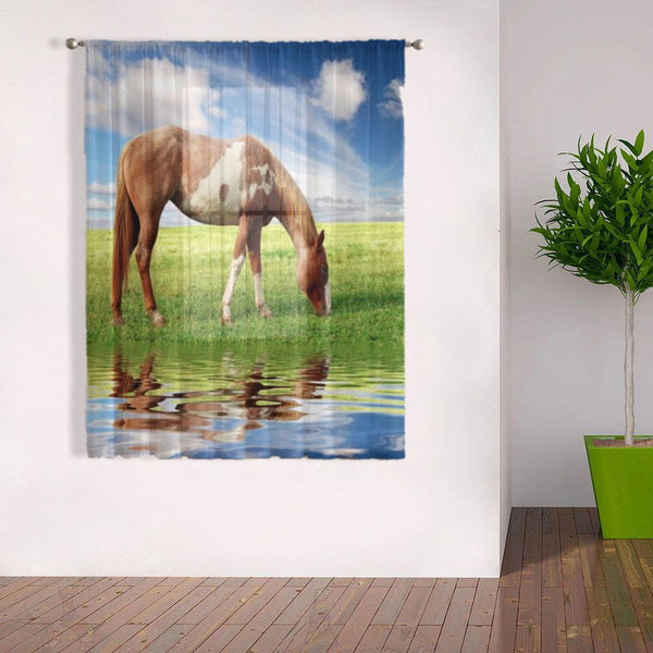 Rideaux voilage imprimés HD Cheval Pie sur l'herbe
