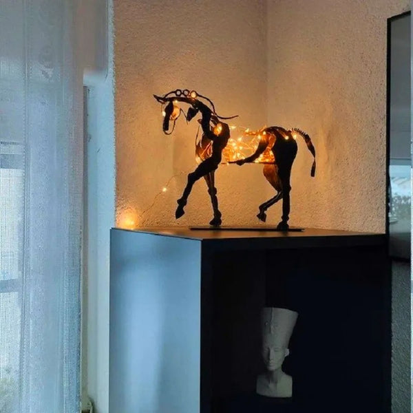 Statuette cheval en fer forgé avec éclairage led